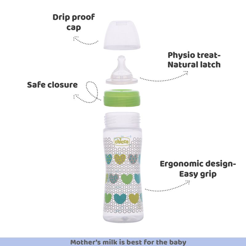 Well-Being Bi-Pack Feeding Bottle 250ml Pink Green - Medium Flow image number null